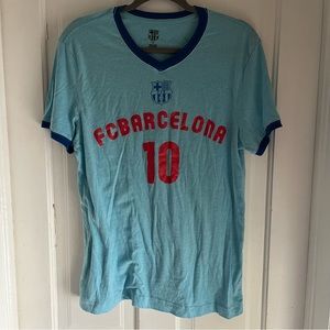 FCB Messi T-Shirt Barcelona Leo Messi #10 Shirt mens Size M light blue v neck